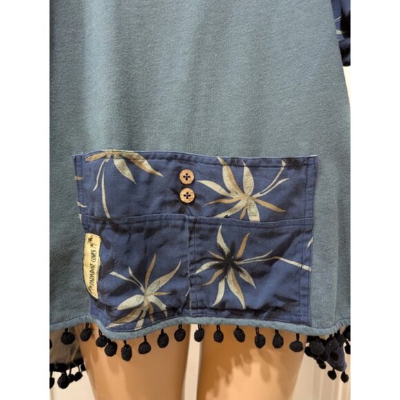 Upcycled Doobie Brothers Kaftan Top Ponch Top Graphic Boho Hippie One Size Blue - Picture 8 of 8